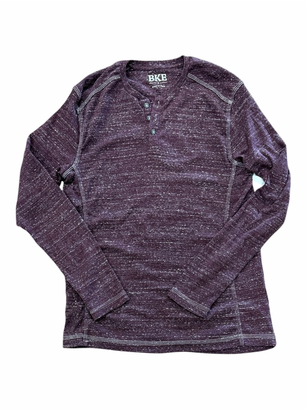 BKE Men's Heathered Purple Henley Crewneck Long Sleeve Tee S